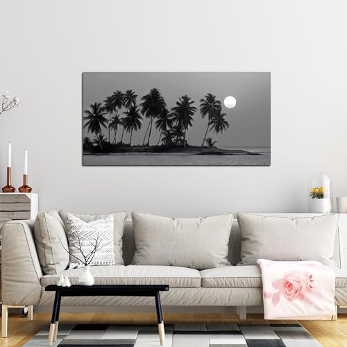 Black and White Wall Art Coastal Landscape Ocean Tree Artwork 20"x40" - size: 20"L x 40"W