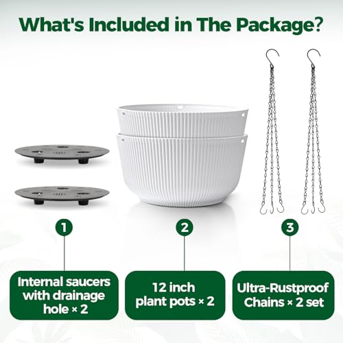T4U Hanging Planters for Indoor Outdoor, 12 Inch Self Watering Pots, 2 Pack - size: 12 Inch