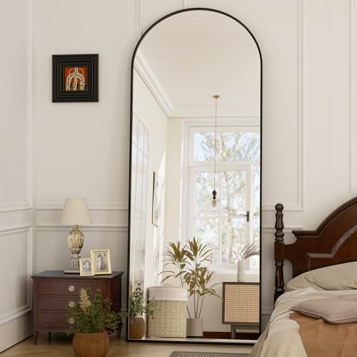 GLSLAND 64"x21" Arched Full Length Floor Mirror Full Body Mirror with Stand - color: Black, size: 64"L x 21"W