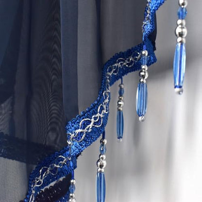 Molaxhome Swag Curtain Scalloped Curtain Valance Drape Sheer Lace Panel 1pc - color: Navy