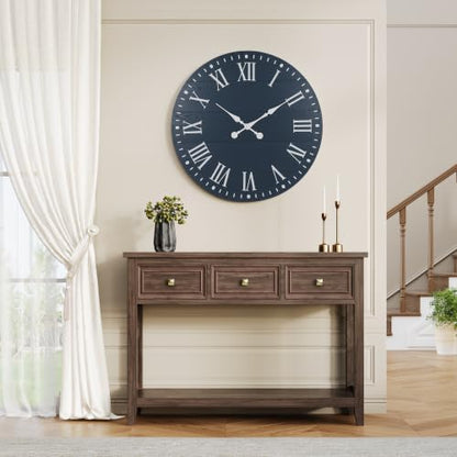 Large Wall Clock with Roman Numeral, 24” Shiplap Farmhouse Clock - color: Blue, size: 24 Inch