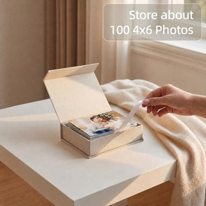 Photo Storage Box 4x6, Linen Photo Box - Beige - color: Beige, size: 4"x6"