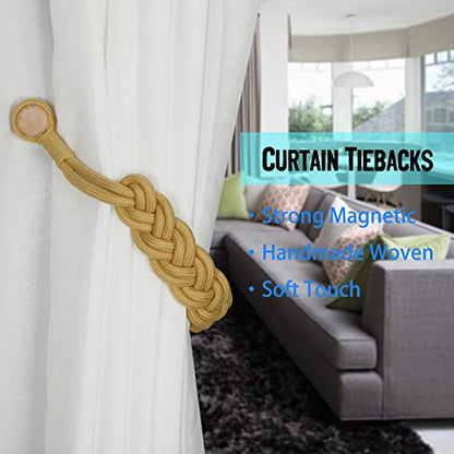 BEL AVENIR Curtain Tiebacks Magnetic 4 Pack Woven Drapery Holdback - color: Gold New- 4pack