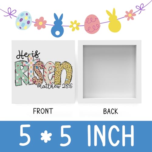 Christian Easter Decor, Easter Bible Verse Decor, Easter Jesus Decor, Easter Bunny Retro Cross Decor, Wooden Box Decor for Rustic Home Bedroom Living Room Table Shelf Office-He is Risen Matthew 28:6 - color: He is Risen Matthew 28:6