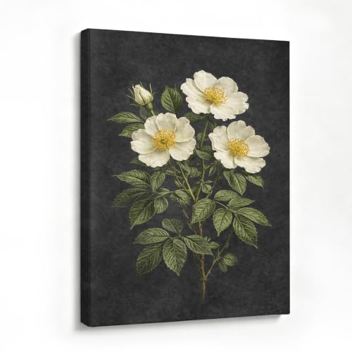 Framed Botanical Wall Art, Moody Rose Canvas Prints, 16x24 Inch - color: Dog Rose