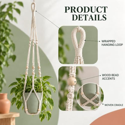 2 Pack Macrame Plant Hanger, 36 in Ivory Hanging Planter Holder