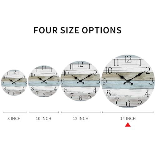 14 Inch Wall Clock, Silent Battery Operated Analog Clock, Blue - color: A-blue White Brown, size: 14"