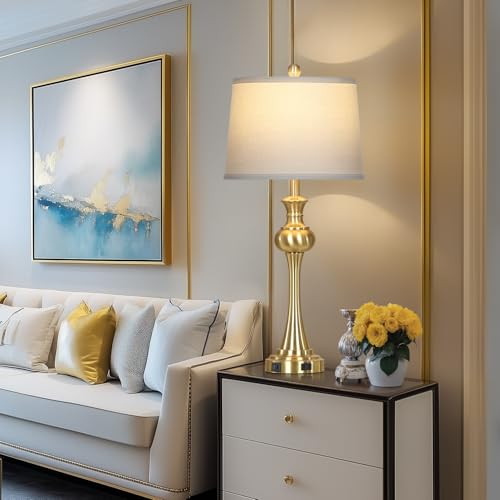 Cinyirong 28.75" Gold Table Lamps Modern 3-Way Touch Control Dimmable Bedside Lamp with USB A+C Ports & AC Outlets for Living Room Bedroom Nightstand Lamp (Bulb Included) - color: 1Pack-Gold