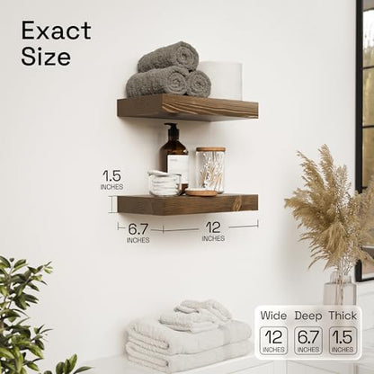 Solid Wood Floating Shelves for Wall 12 Inch Walnut, Small Wooden Shelf - color: Walnut, size: 12 Inch