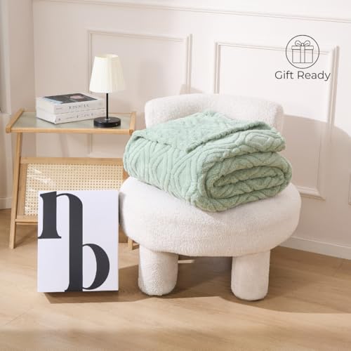 The Seacliff Blanket 50x60 Throw, Palm Sage Green – Lightweight Soft Fleece Throw Blanket for Couch, Breathable All Season, Coastal Wave Texture - color: Palm Sage Green, size: Throw 50x60