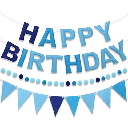 Pre-Strung Felt Happy Birthday Banner - Blue Garland Set - color: Blue