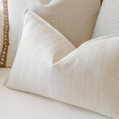 MOROCO Linen Striped Throw Pillow Covers 12x20 Set of 2, Beige - color: Beige, size: 20" x 12" (Pack of 2)
