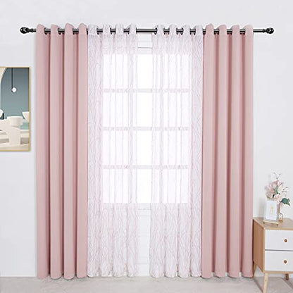 BONZER 4 패널 세트 믹스 앤 매치 커튼 거실용 그레이 다크 - color: 블러쉬, size: 54"W x 108"L (Pack of 4)