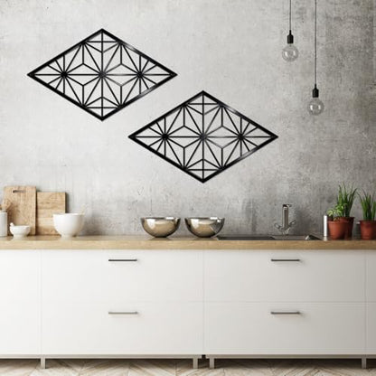 DUOOLN 2 Pcs Black Abstract Metal Wall Decor, Geometrical Single Line Art - color: Black - Rhombic