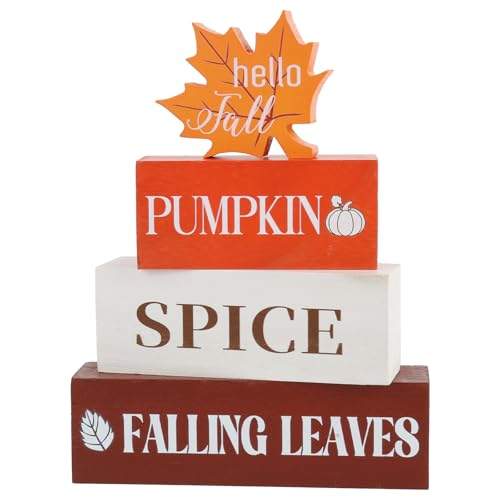 4 Pcs Thanksgiving Fall Decor Wooden Table Centerpieces Fall Maple Leaf Block Sign Decorations for Home Wooden Tiered Tray Decor for Tabletop Autumn Harvest Party Home Kitchen - style: Maple Leaf