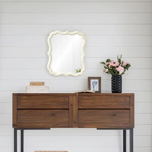 Rustic White Small Scalloped Mirror 12" x 15" - color: Rectangular, White, 12.8 X 15.6