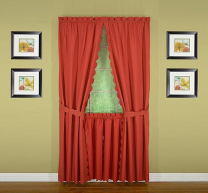 Today's Curtain, Orleans Scallop Curtain, Brick Red 30" Tier Pair and Tieback, 60" W x 30" L, Brick Red - color: Brick Red, size: 60"W x 30"L (Pack of 1)