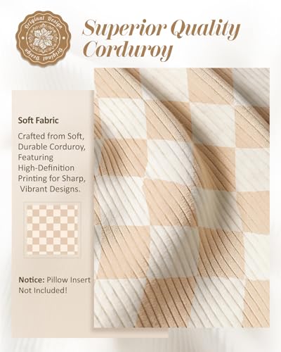 Corduroy Throw Pillow Covers 18x18 - Set of 2 Decorative Spring Pillow Covers with Zipper Farmhouse Decor Modern Checkered Throw Pillowcases for Couch Sofa Living Room Home Bedroom, Plaid - color: Brown Plaid, size: 18" x 18" (Pack of 2)