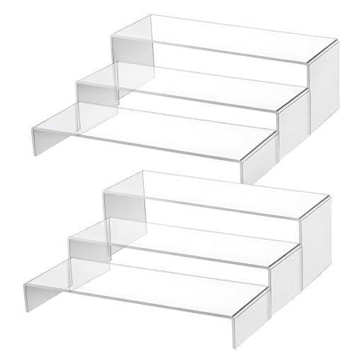 6 Pack Large Acrylic Display Risers, 12" Large Risers Displays Stands, Collectibles Display Shelf, Perfume Organizer Stand, Clear Rectangular Stands for Showcase, Collectibles, Cupcake, Dessert, 3 Sizes