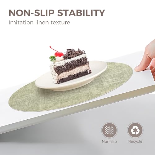 NCUE 13" Faux Leather Round Placemats Set of 4, Reversible Dual-Color - color: Deep Gray Light Green
