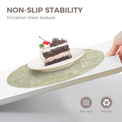 NCUE 13" Faux Leather Round Placemats Set of 4, Reversible Dual-Color - color: Deep Gray Light Green