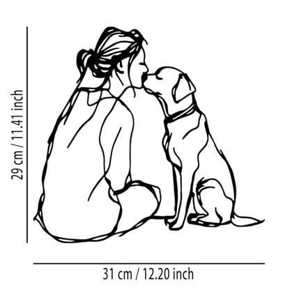 Woman Dog Metal Wall Decor - Pet Lover Room Decor Wall Art Home Decor for Living Room, Bedroom, Dining Room, Bathroom, Office, Pet Shop (Black)