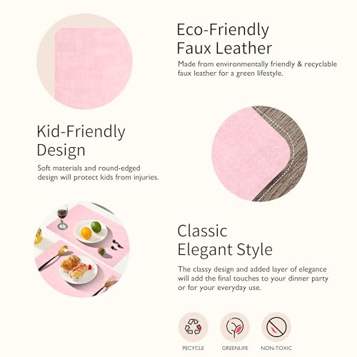 Maxpearl Faux Leather Placemats Set of 6, Easy to Clean, Light Pink - color: Light Pink