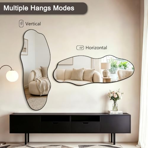 65.7"x24" Irregular Full Length Mirror, Abstract Wall Mirror - color: Black Asymmetrical