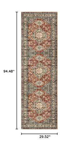 Lahome Oriental Hallway Runner Rug Non Slip, 2.5x8 Kitchen Washable Runner - color: Brick Red, size: 2.5' x 8' (Runner)