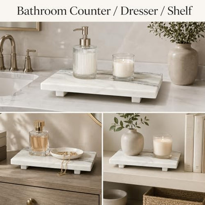 White Marble Pedestal Stand for Vanity & Bathroom - color: White Marble-9.84 in