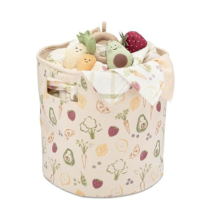 Crane Baby Clementine Canvas Storage Bin, Nursery Hamper and Baby Storage Basket for Toys, Clothes, and Diapers, Toy Baskets, Fabric Nursery Basket, Garden Fruits and Veggies Print, 13" x 12" - size: 13 x 12 Inches, style: Fruits & Veggies