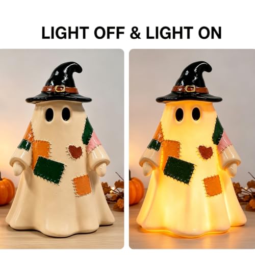Light up Halloween Resin Figurines Patchwork Ghost Witch Hat 1Pcs - color: Halloween Styl 31