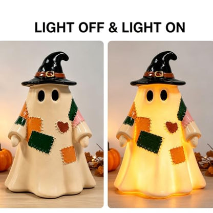Light up Halloween Resin Figurines Patchwork Ghost Witch Hat 1Pcs - color: Halloween Styl 31