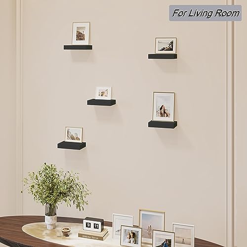 HAO Small Floating Shelf 6 inch Wall Mounted Mini Hanging Display Shelves for Living Room Bedroom Bathroom Set of 5 Black - color: Black, size: 5.5 Inch,Set of 5
