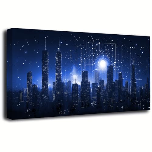 Night Stars City Wall Art Bedroom Wall Decor Living Room,Night Tall Buildings Canvas Wall Art Office Farmhouse Paintings Artwork Modern Blue Cityscape Wall Art Prints Pictures 20 * 40inch - color: Night Stars City, size: 40"L x 20"W