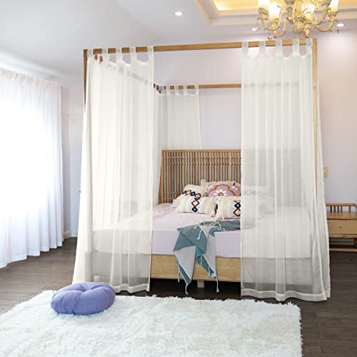Linentalks Sheer Canopy Bed Curtains for King, Queen, Full and Twin Bed, 4 Corner Bed Canopies & Drapes, Four Poster Bed Canopy Curtains Beds, Sheer Curtains for Canopy Bed Drapes, Ivory - color: Ivory