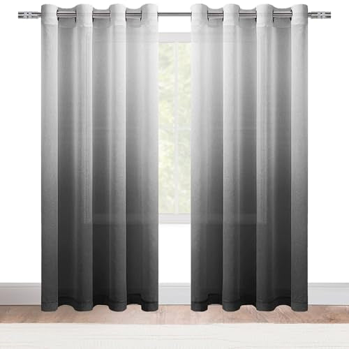 DWCN Black Ombre Sheer Curtains 96 Inches Long for Living Room 2 Panels Set - color: Black, size: 52"W x 96"L (Pack of 2)