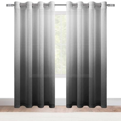 DWCN Black Ombre Sheer Curtains 96 Inches Long for Living Room 2 Panels Set - color: Black, size: 52"W x 96"L (Pack of 2)