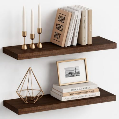 Harwaya 24 Inch Floating Shelves - Bathroom Shelves Wall Mounted - color: Dark Walnut, size: 24 x 8 Inch