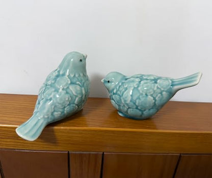 Ceramic Bird Figurines, Set of 2 Decorative Bird Statues, Home Office Decor for Cabinet Shelves Entryway Bookcase TV Stand, Micro Landscape Accessories (Light Green)