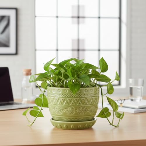 G EPGardening Ceramic Plant Pot, 5.5 Inch, Green - color: Triangle Green