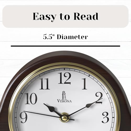 Mantel Clock for Fireplace, Solid Wood Silent Non-Chiming Mantle Clock - color: Dark Brown Arabic Numerals