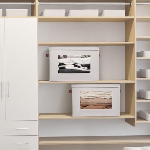 Univivi Fabric Storage Bins with Lids for Clothes 3 Pack, Beige - color: Light Beige