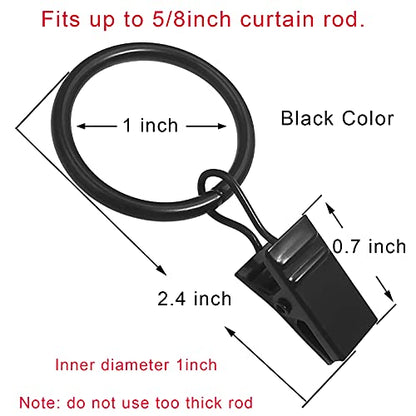 LLPJS Curtain Rings with Clips, 1 inch ID, 44 Pack, Black - color: Black, size: 1" I D Set of 44