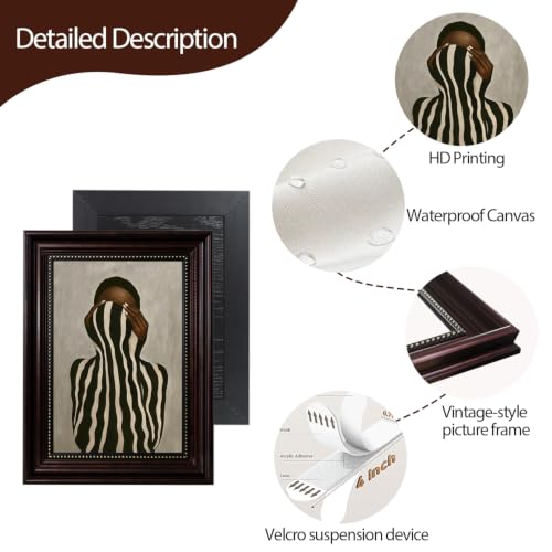 Dark Brown Framed Black and White Striped Woman Wall Art 12x16 in - color: Black White Striped, size: 16"L x 12"W