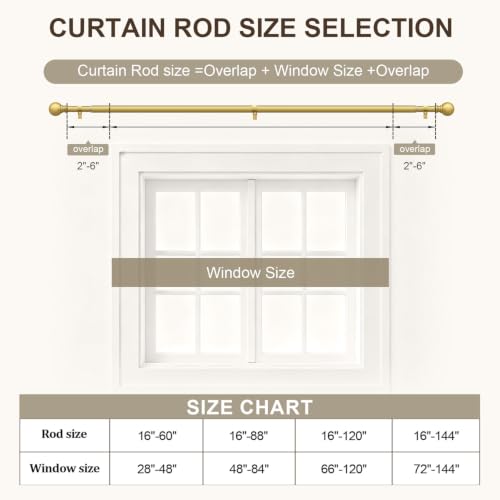 Modern Gold Curtain Rods for Windows 72 to 144 Inches Drapery Rods - color: Gold, size: 16"-144"|1 Pack