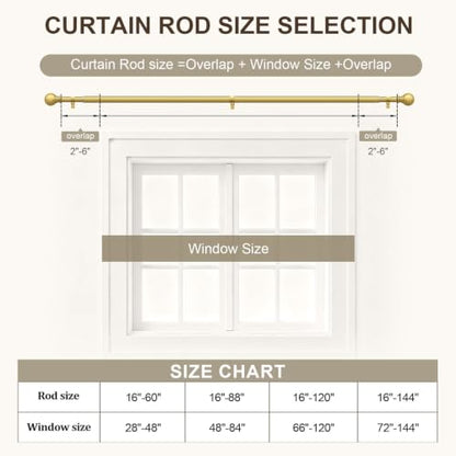 Modern Gold Curtain Rods for Windows 72 to 144 Inches Drapery Rods - color: Gold, size: 16"-144"|1 Pack