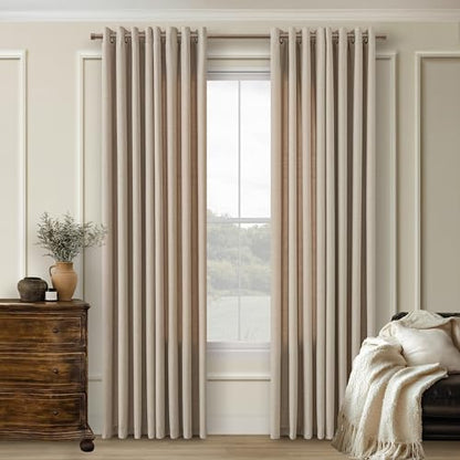 Taupe 80 Inches Long Linen Semi Sheer Curtains Bronze Grommet Drape - color: Burlywood Birch, size: 52"W x 80"L (Pack of 2)