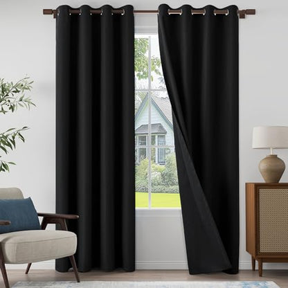 100% Blackout Linen Textured Curtains 90 Inch Length 2 Panels Set for Living room, Bedroom, Light Weight Curtains with Grommets Top, Full Blackout Curtains Privacy Protection, Black, 52" W x 90" L - color: Black, size: 52"W x 90"L (Pack of 2)
