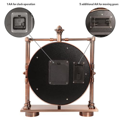 11inch Rosegold Moving Gears Desk Clock Mantle Clock for Living Room Office - color: 11inch Rosegold
